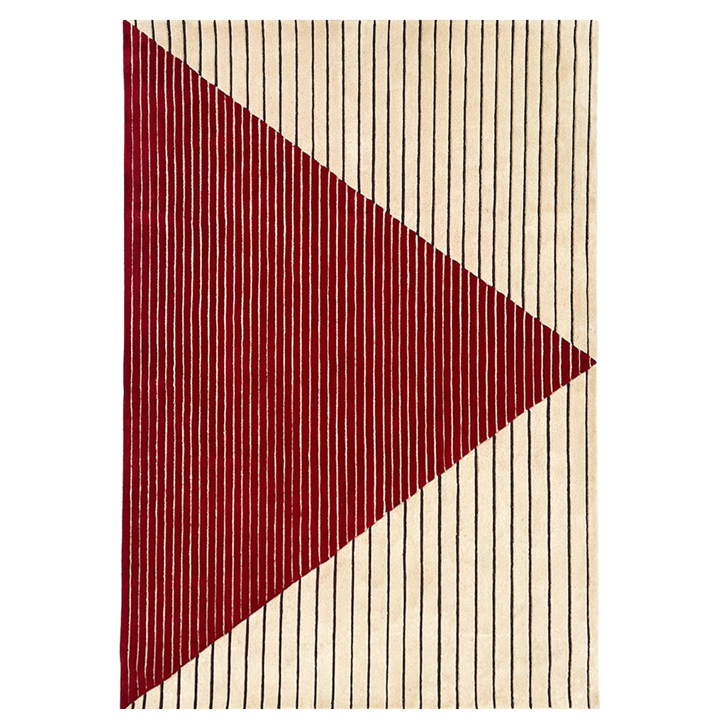 margo selby rug, tufted rug, kitchen rug, living room rug, geometric rug, triangular rug, red rug, masculine rug, geometric rug, designer rug 