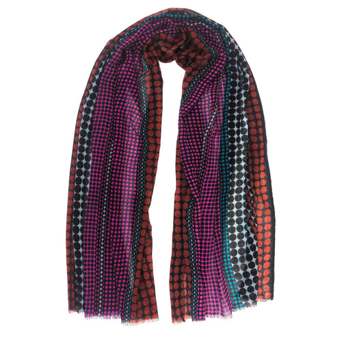 Lightweight wool scarf in pink, red, and turquoise