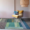 luxury rug, geometric rug, modern rug, wool rug, designer rugs, colourful rug, blue rug, green rug