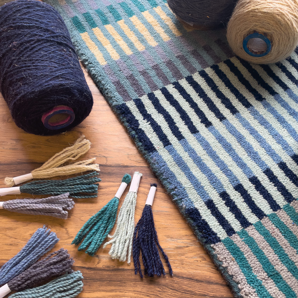 luxury rug, geometric rug, modern rug, wool rug, blue rug, designer rugs, blue and white ombre rug, blue and white striped rug, tufted rug, light blue rug 